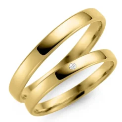 3 mm vielsesringe i 14 karat guld 0,02 ct - sæt