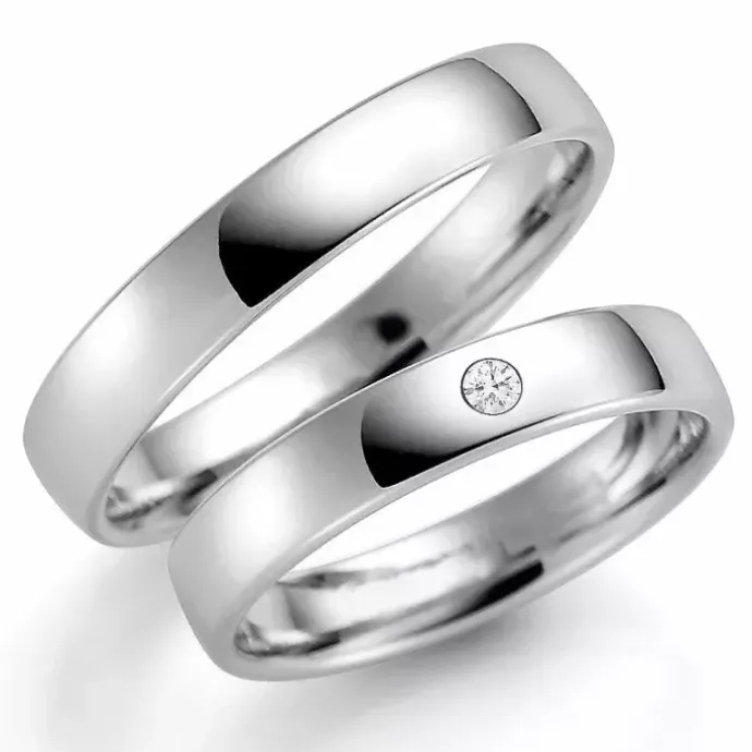 4 mm vielsesringe i 14 karat hvidguld 0,03 ct ct - sæt