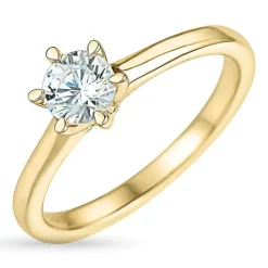 6,5 mm zirkon solitairering i 9 karat guld