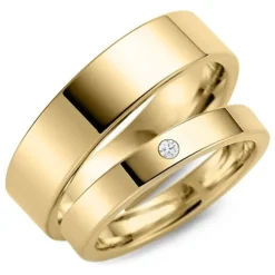 6 og 3 mm diamant vielsesringe i 9 karat guld - sæt