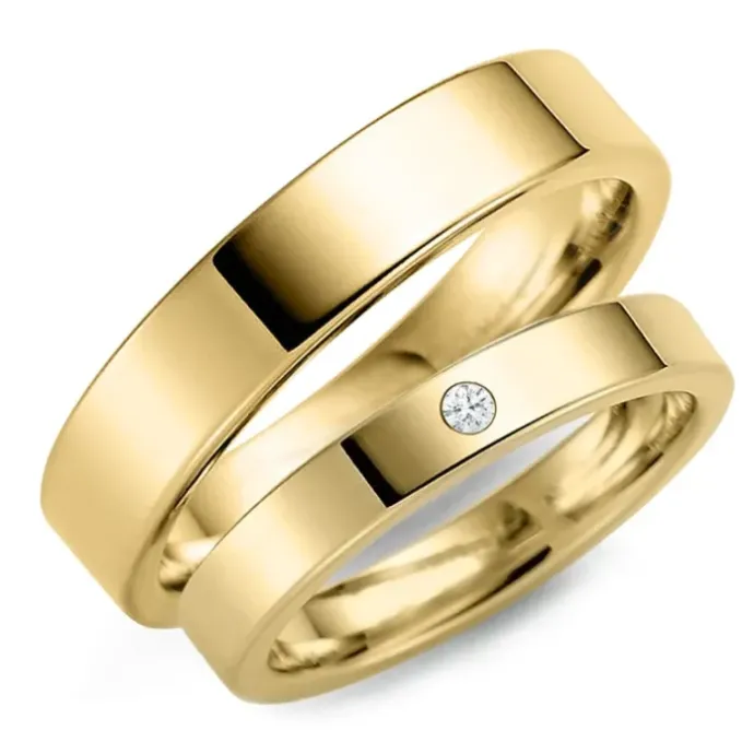 5 og 3 mm diamant vielsesringe i 14 karat guld - sæt