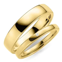 5 og 3 mm diamant vielsesringe i 14 karat guld - sæt