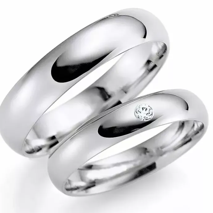 5 og 4 mm vielsesringe i 9 karat hvidguld 0,03 ct - sæt