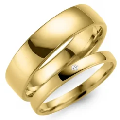 6 og 3 mm vielsesringe i 9 karat guld 0,02 ct - sæt