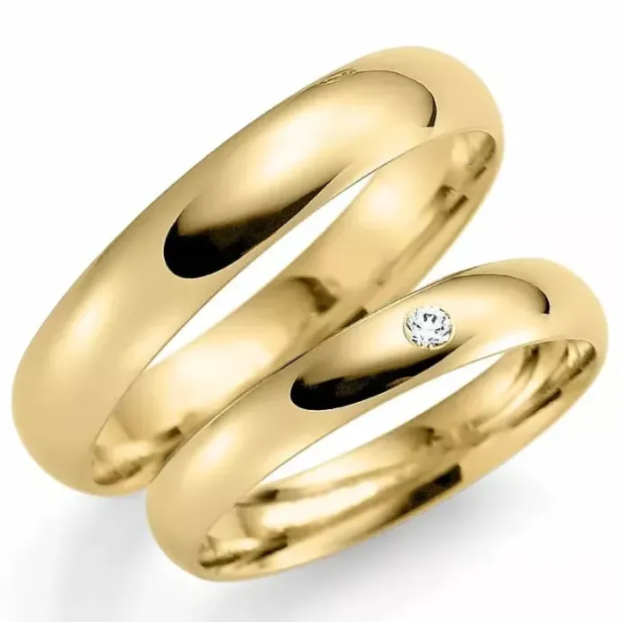 5 og 3 mm vielsesringe i 14 karat guld 0,02 ct - sæt