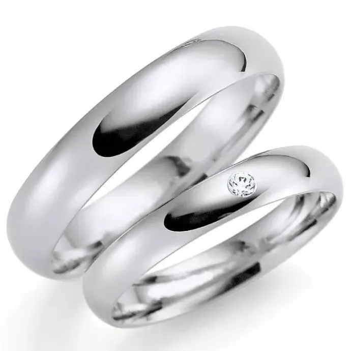 5 og 3 mm vielsesringe i 9 karat hvidguld 0,02 ct - sæt