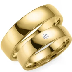 6 og 5 mm vielsesringe i 9 karat guld 0,03 ct - sæt