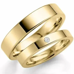 4 og 3 mm vielsesringe i 14 karat guld 0,02 ct - sæt