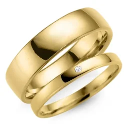 5 og 3 mm vielsesringe i 9 karat guld 0,02 ct - sæt