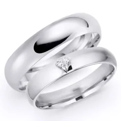 5 og 4 mm vielsesringe i 14 karat hvidguld 0,03 ct - sæt