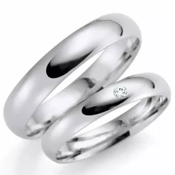 4 og 3 mm vielsesringe i 9 karat hvidguld 0,02 ct - sæt