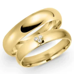 5 og 4 mm vielsesringe i 14 karat guld 0,03 ct - sæt