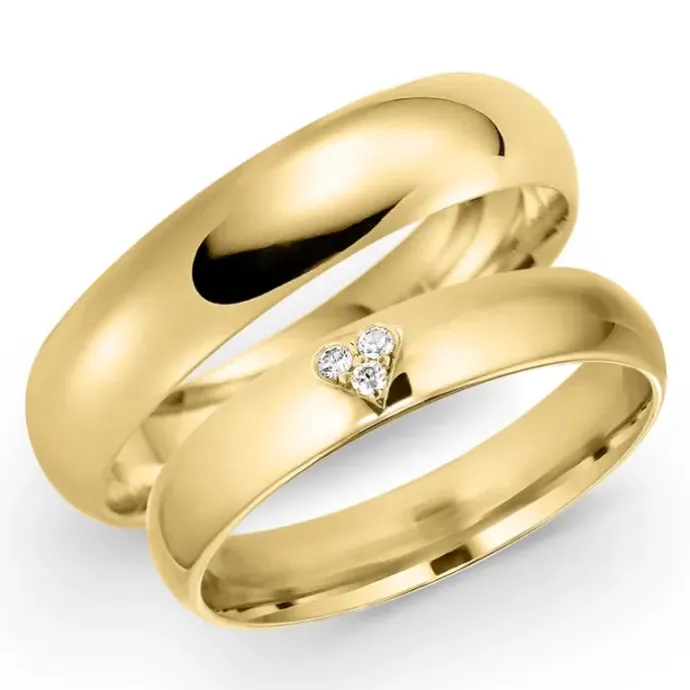 5 og 4 mm vielsesringe i 14 karat guld 0,03 ct - sæt