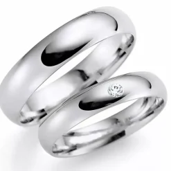 5 og 4 mm vielsesringe i 14 karat hvidguld 0,03 ct - sæt