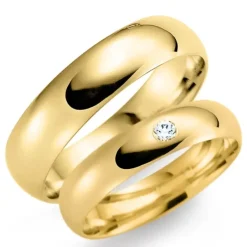 6 og 5 mm vielsesringe i 14 karat guld 0,03 ct - sæt