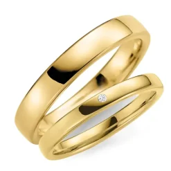 4 og 3 mm vielsesringe i 9 karat guld 0,02 ct - sæt