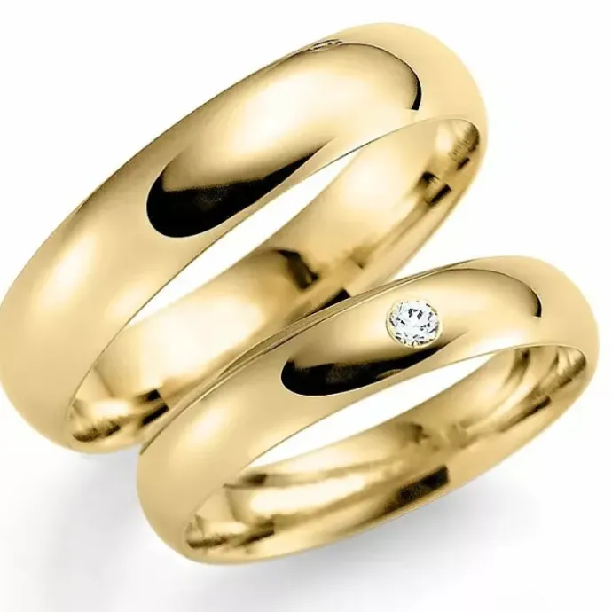 5 og 4 mm vielsesringe i 14 karat guld 0,03 ct - sæt