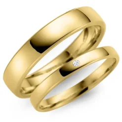 4 og 3 mm vielsesringe i 9 karat guld 0,02 ct - sæt
