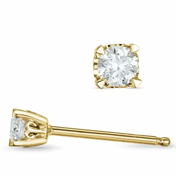 2 x 0,10 ct solitaireørestikker i 14 karat guld med diamant