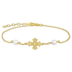 12 x 10,5 mm dagmarkors perle armbånd i forgyldt sølv