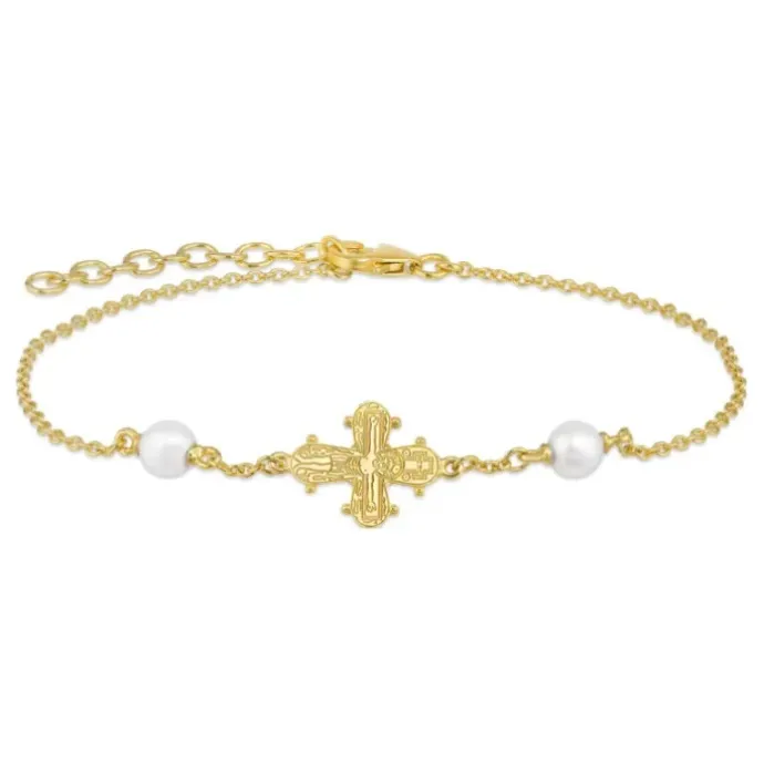 12 x 10,5 mm dagmarkors perle armbånd i forgyldt sølv