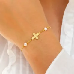 12 x 10,5 mm dagmarkors perle armbånd i forgyldt sølv