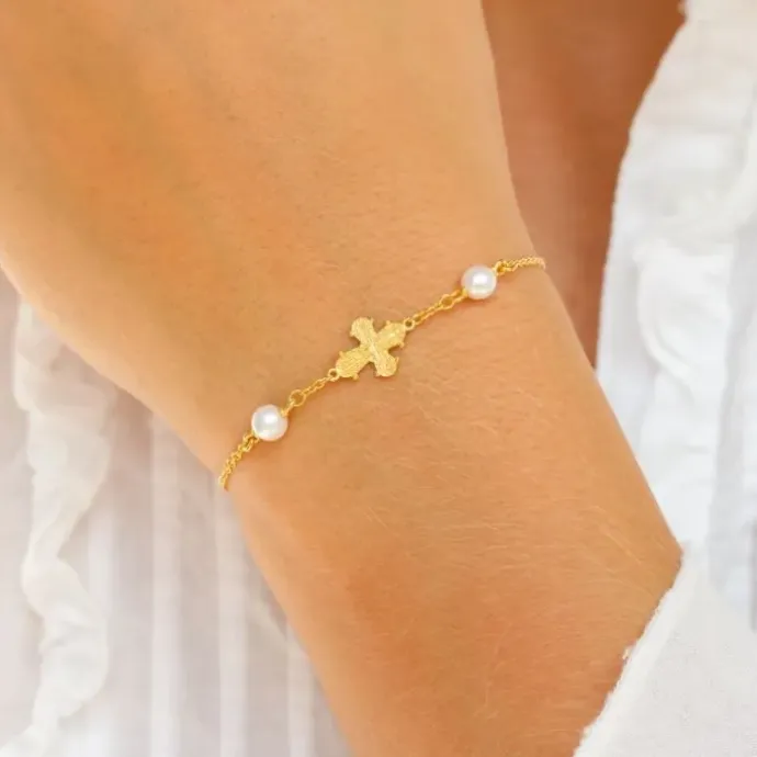10 x 8,5 mm dagmarkors perle armbånd i forgyldt sølv