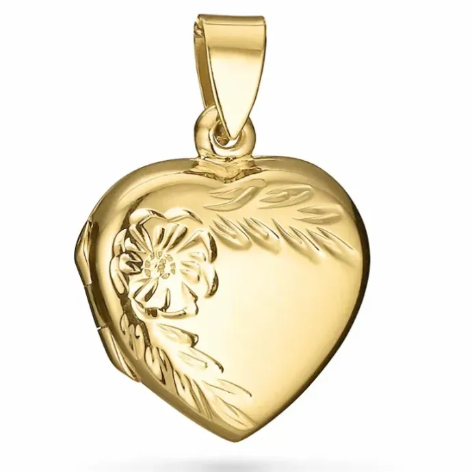 18 x 20 mm hjerte medaljon i forgyldt sølv