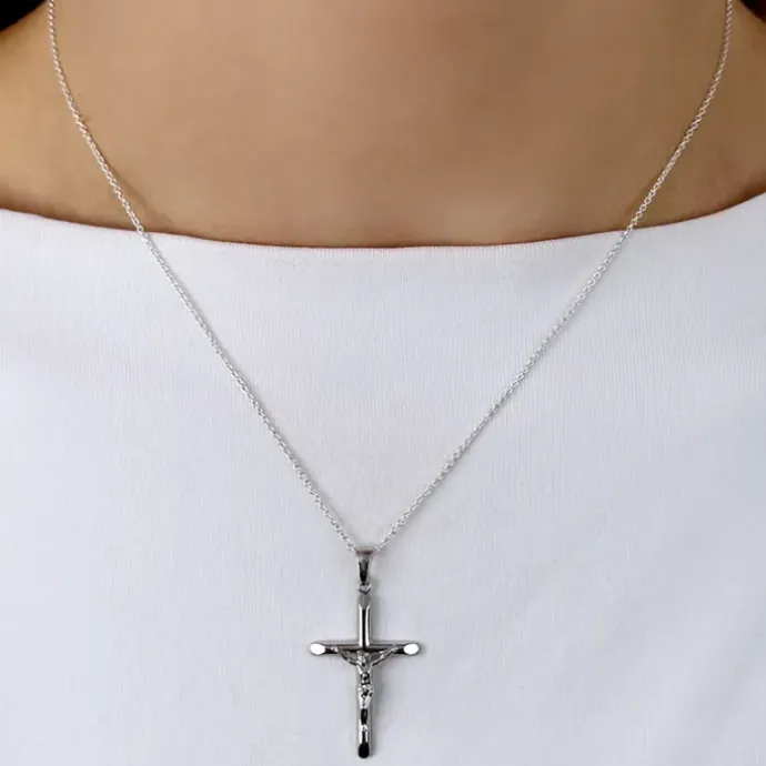 30 x 18 MM kors med jesus vedhæng i sølv