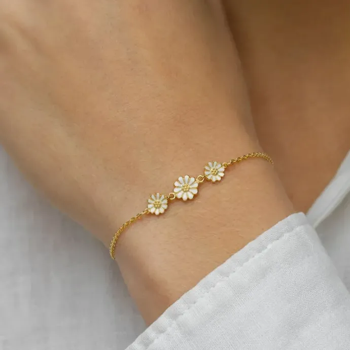 1 x 7 mm og 2 x 6 mm marguerit armbånd i forgyldt sølv - Maggie