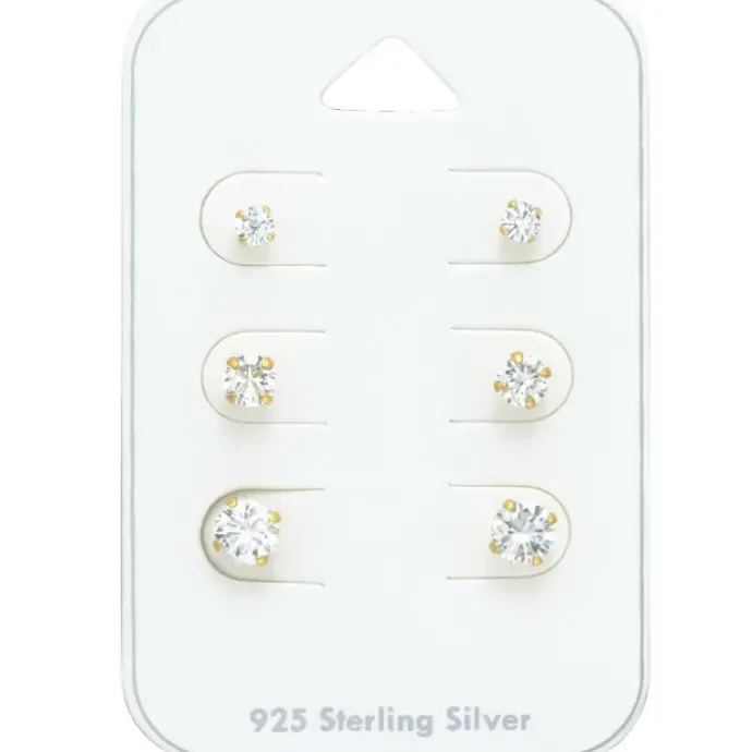 3 x 4 x 5 mm zirkon ørestikker i forgyldt sølv