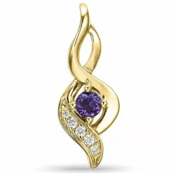 Abstrakt ametyst diamantvedhæng i 9 karat guld 0,04 ct ct 0,13 ct ct