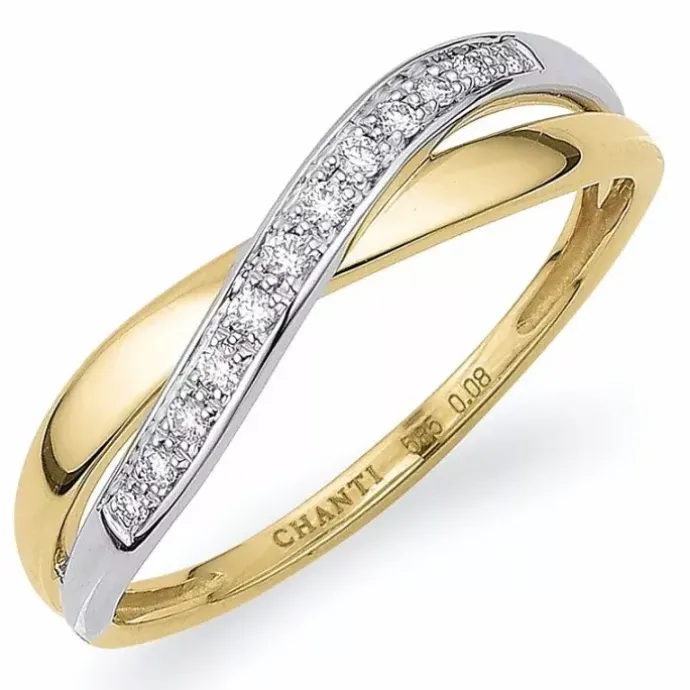 Abstrakt diamant guld ring i 14 karat guld.- og hvidguld 0,08 ct