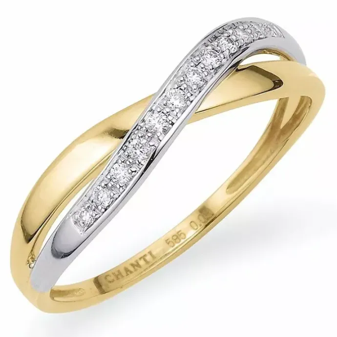 Abstrakt diamant guld ring i 14 karat guld.- og hvidguld 0,08 ct