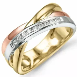 Abstrakt diamant ring i 14 karat alm.- hvid- og rødguld 0,09 ct