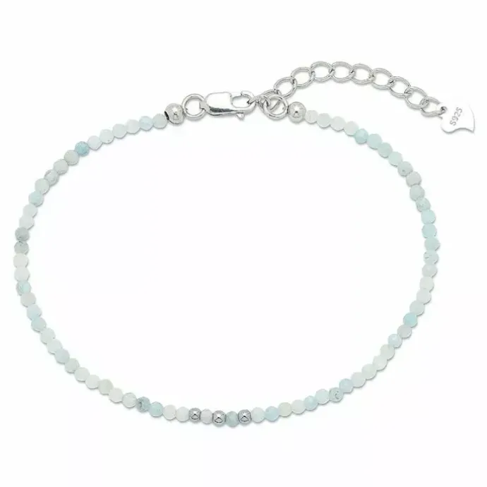 Armbånd med akvamarin og 3 hematite.