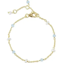 Blå calcedon armbånd i forgyldt sølv x 4 mm