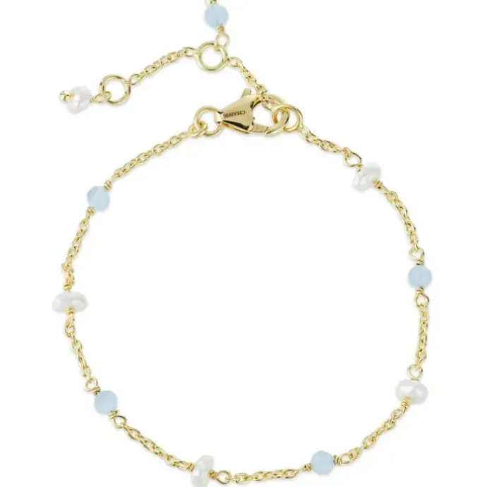 Blå calcedon armbånd i forgyldt sølv x 4 mm