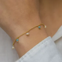 Blå calcedon armbånd i forgyldt sølv x
