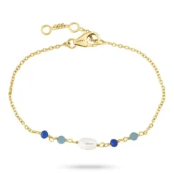 Blå jadesten armbånd i forgyldt sølv 16 + 3 cm x 4,3 mm