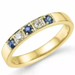 Blå safir alliancering i 14 karat guld 0,10 ct 0,24 ct