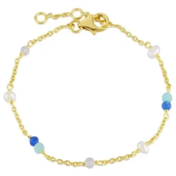 Blå sten armbånd i forgyldt sølv 16 + 3 cm x 4,5 mm