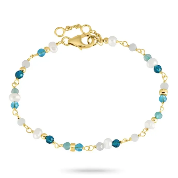 Blå sten armbånd i forgyldt sølv 16 + 3 cm x 4,3 mm