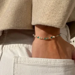 Blå sten armbånd i forgyldt sølv 16 + 3 cm x 4,3 mm