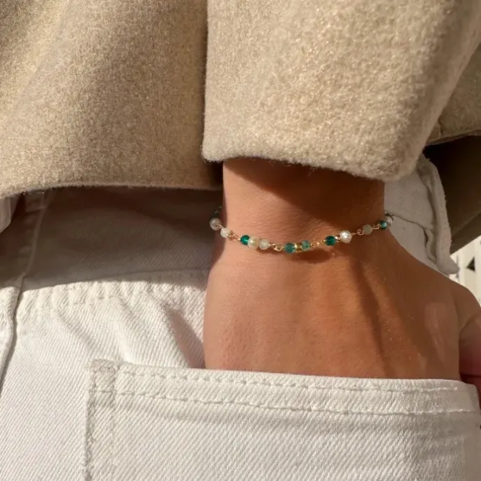 Blå sten armbånd i forgyldt sølv 16 + 3 cm x 4,3 mm