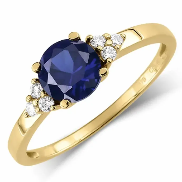 Blå syntetisk safir ring i 9 karat guld