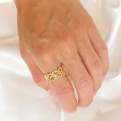 Blad ring i forgyldt sølv