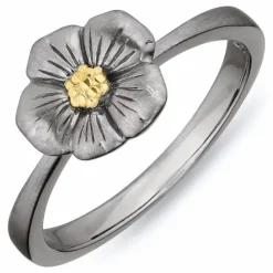 Blomster ring i sort rhodineret sølv