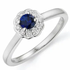Blomster safir diamantring i 14 karat hvidguld 0,14 ct 0,38 ct