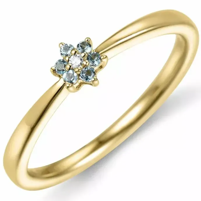 Blomster topas diamantring i 9 karat guld 0,01 ct 0,06 ct